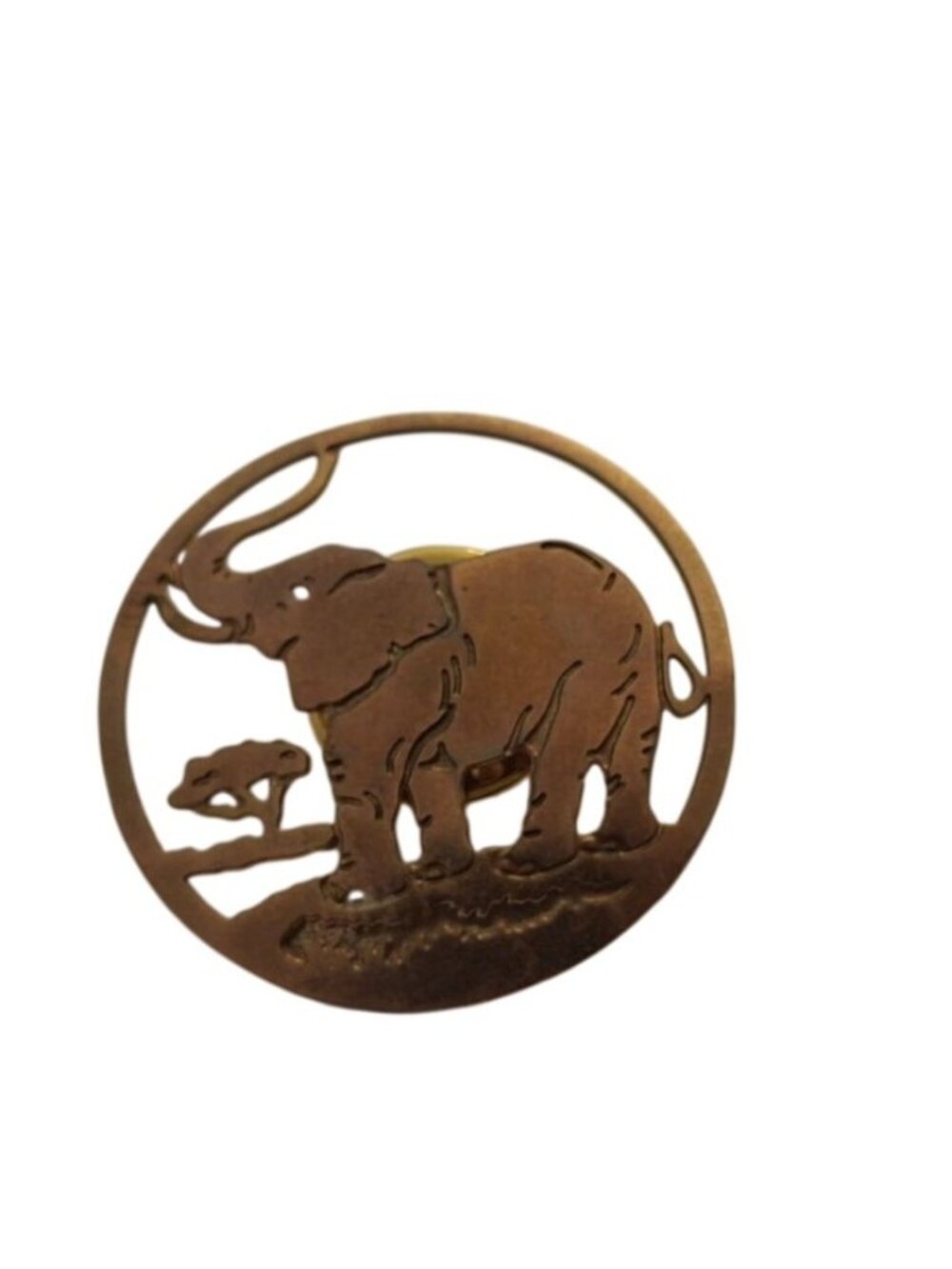 Vintage Elephant Safari Wildlife Cutout Brass Tone Lapel Pin Animal Souvenir Bro
